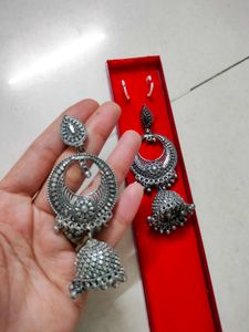 Oxidized Silver Jhumka Earrings