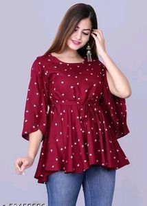Maroon Polka Dot Bell Sleeve Top