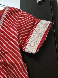 Red &amp; White Striped Cotton Kurta