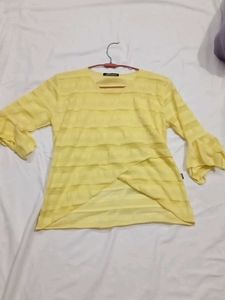 Yellow Bell Sleeve Sheer Top