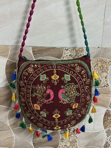 Boho Embroidered Peacock Sling Bag