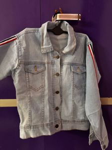 New Women's Denim Jacket with Striped Sleeves