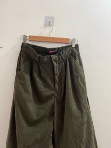 Olive Green corduroy Wide Leg Pants