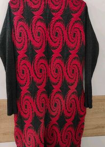 Woollen Red &amp; Black Patterned Dress