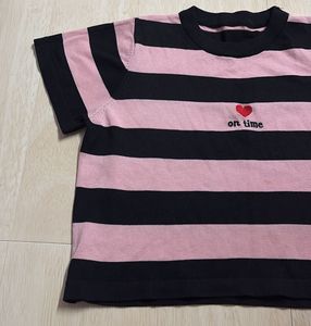 Pink &amp; Black Striped Cropped Top
