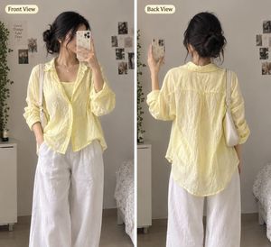 Pastel Yellow Textured Oversized Shirt