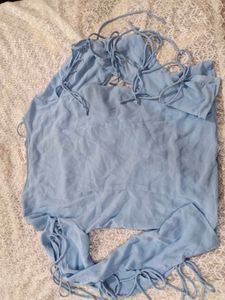 Light Blue Lace-Up Detail Top