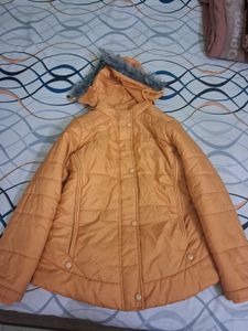 Orange Puffer Jacket with Faux Fur Hood