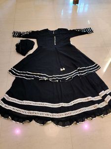 Elegant Black Kurta Set with Silver Embellishments
