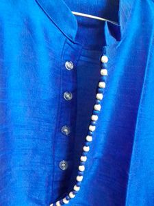 Blue Dupion Silk Solid Kurta for Men