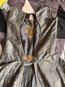 Elegant Grey Embroidered Ethnic Gown