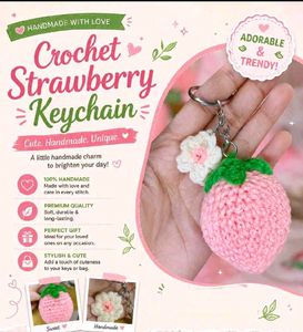 Handmade Crochet Strawberry Keychain