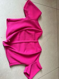 Hot Pink Ribbed Off Shoulder