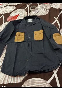 Zara Black Shirt with Tan Pockets