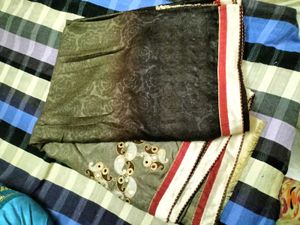 Embroidered Grey Saree with Mirror Work