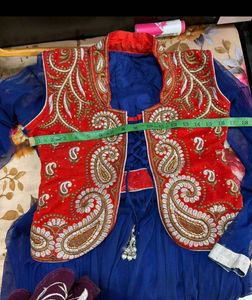 Embroidered Blue Jacket style frok set