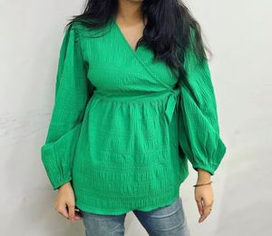 green puff sleeve top