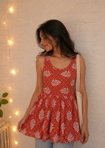 Vibrant Orange Kurta Set with White Print