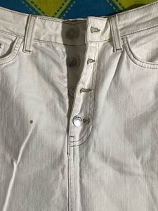 White Denim Button-Up Skirt