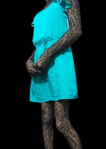 Teal Ruffle Sleeve Mini Dress