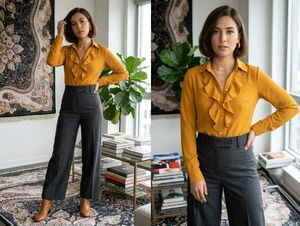 Mustard Ruffle Front Blouse