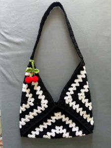 Crochet Shoulder Bag with Cherry Charm