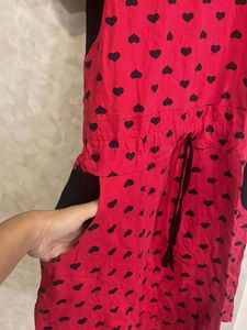 Red Heart Print Pinafore Dress