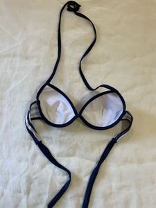 Navy and White Striped Bikini Top