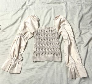 Puff Sleeve Cream Knit Top