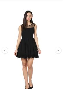 Chic Black Lace Trimmed Sheer Neck Dress