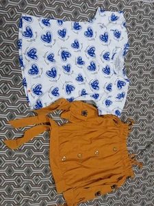 Cute Heart Print Top & Trendy Orange To