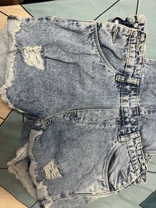 Denim Dungaree Shorts