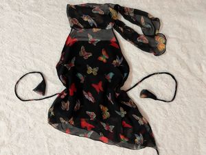 Sheer Butterfly Print y2k halter top