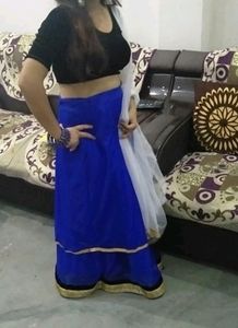 Royal Blue Lehenga Golden Lace With Black Blouse