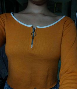 Orangy coralish Cropped Zipper Top
