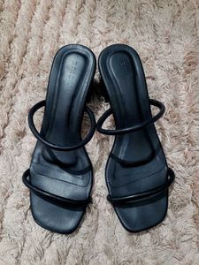 Double Strap Black Block Heels