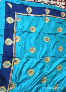 Beautiful Turquoise Saree with Gold Embroidery