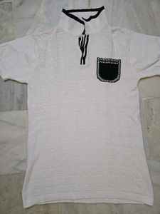 Men's White Textured Polo T-Shirt
