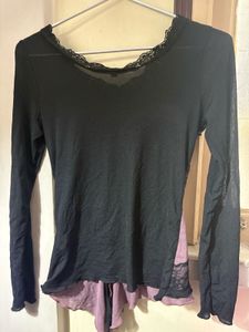 Gothic Lace Trimmed Long Sleeve Top