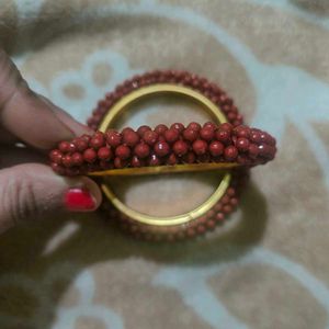 Maroon Beaded Bangle Set