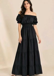 Black Off-Shoulder Tiered Dress