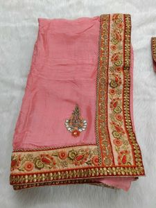 Elegant Pink Embroidered Silk Saree