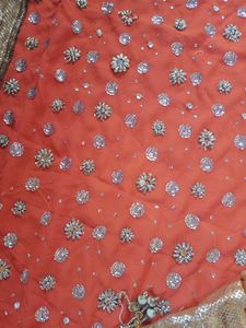 Stunning Orange Embellished Saree