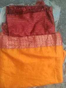 Vibrant Yellow Silk Saree with Red Border