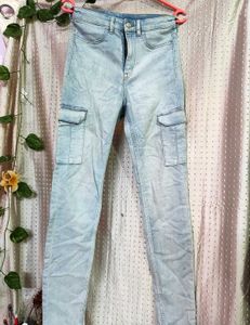 H&amp;M Light Wash Denim Cargo Jeans