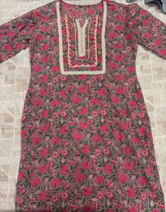Stylish Grey Floral Print Kurta