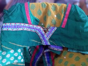 Green &amp; purple Embellished Saree