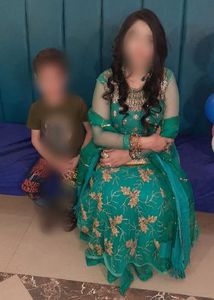 Elegant Teal Embellished Gown With Freebie