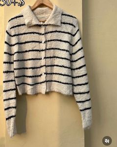 Striped Button-Up Knit Cardigan