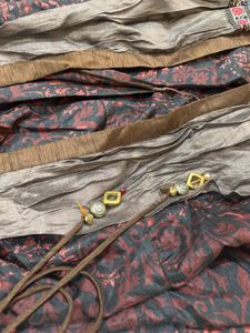 double layerd chanderi kantha work long dress
